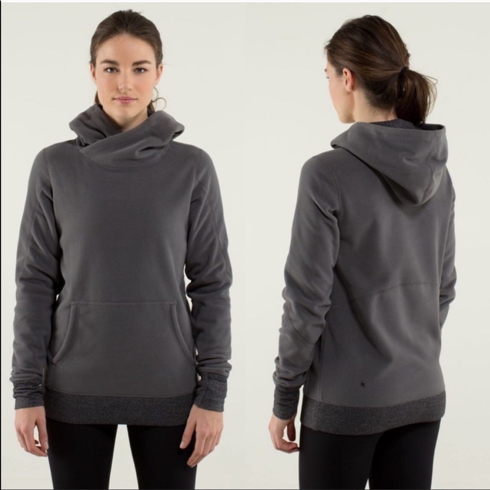 Lululemon Runaway Fleece Hoodie Athletic Pullover Soot Light Gray Herringbone